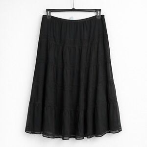 Black 100% Silk Midi Skirt M Sheer Whimsigoth Witchy Gothic Dark Noire Capsule